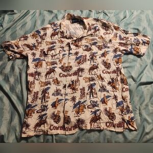 Wrangler Hawaiian Cowboy Pearl Snap Rodeo AOP Short Sleeve Men's Size XL‎